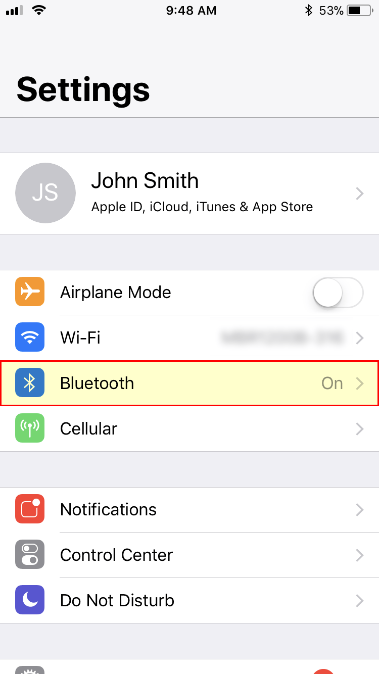 iOS main settings