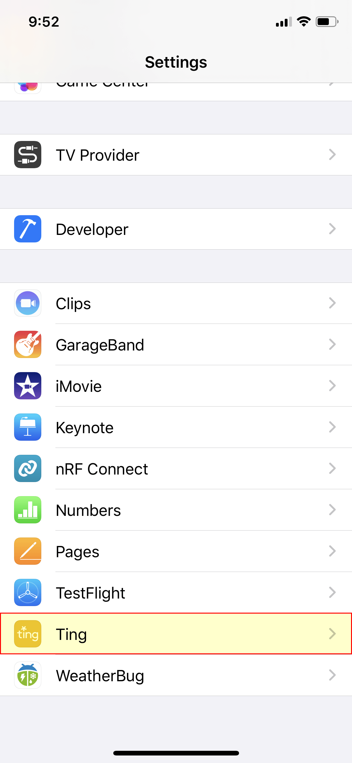 Ting app settings iOS 13