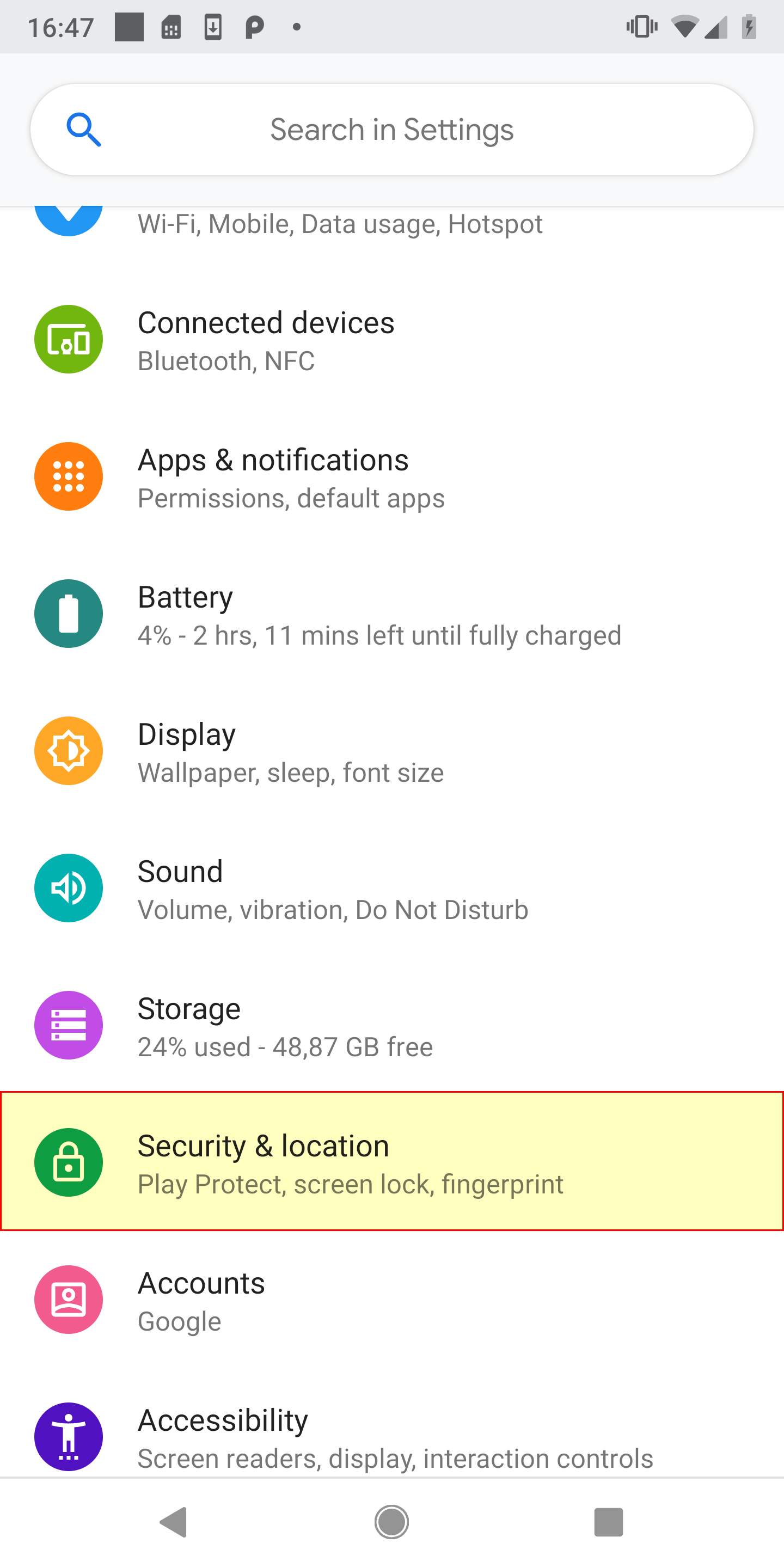 Android Security & location screen