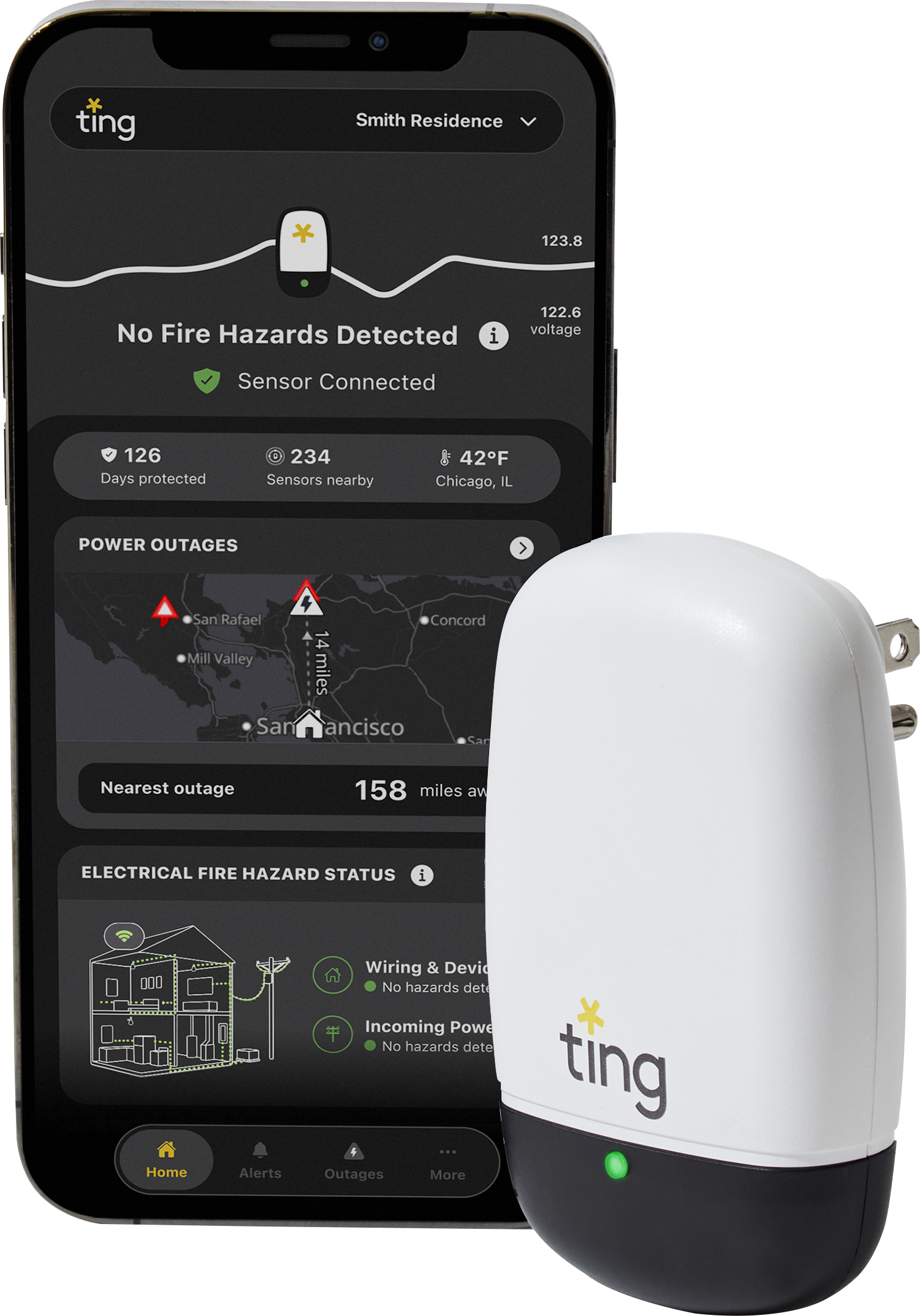 Ting app on smartphone with Ting sensor.